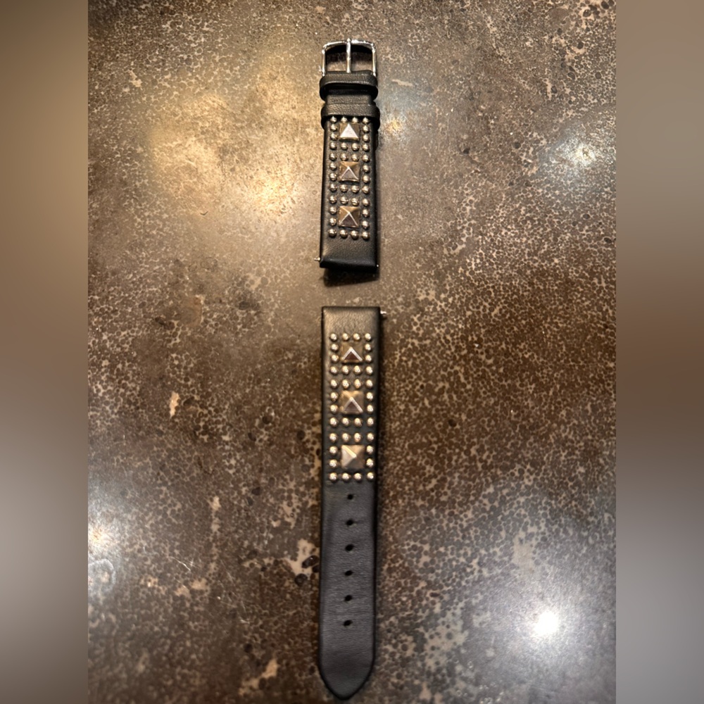 Michele Black Leather Studded 18mm Watch Band